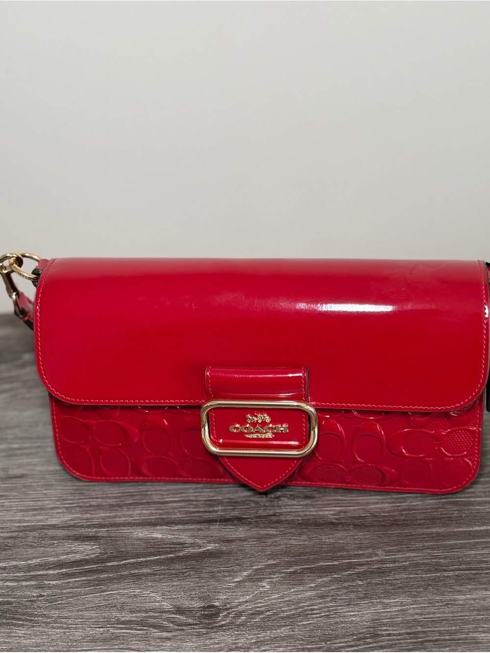 Coach Red Patent MORGAN Crossbody with Signature Embossing